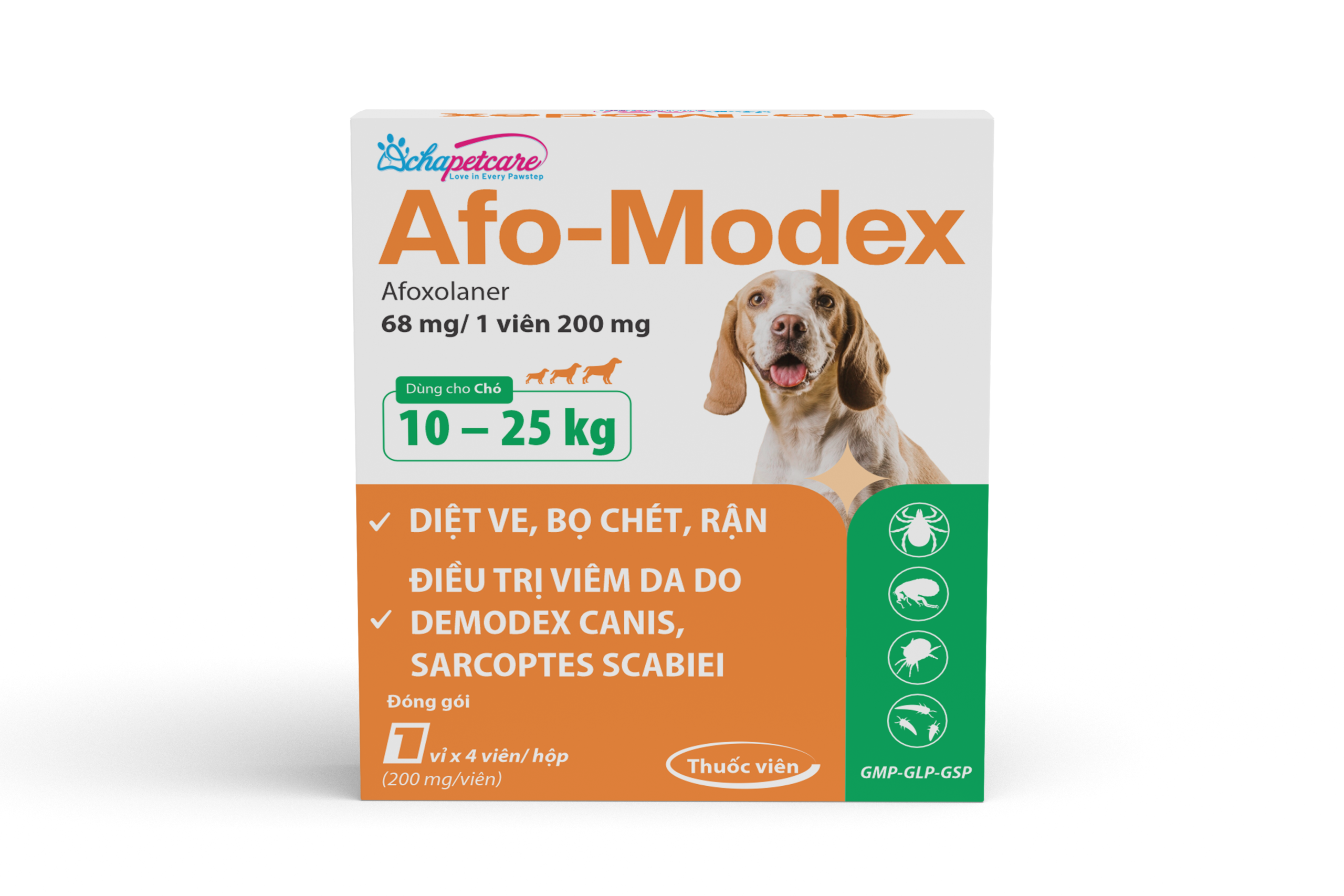 Viên uống AFO-MODEX diệt ve, bọ chét, rận, trị ghẻ Demodex/Sarcoptes (Hộp 4 viên)
