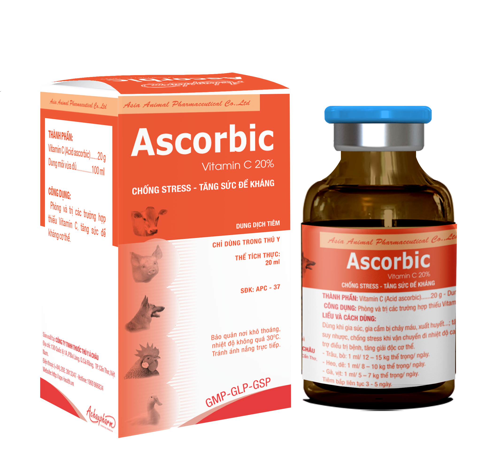 Thuốc tiêm ASCORBIC (Vitamin C) chống stress, tăng sức đề kháng (20ml, 100ml)