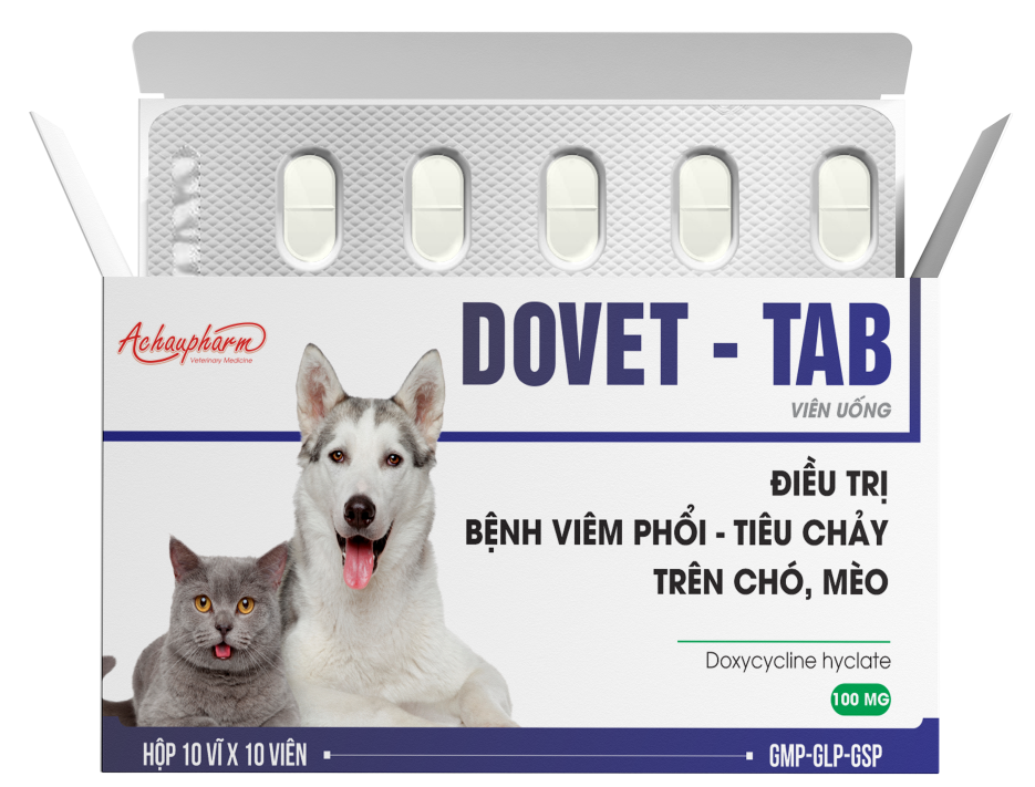 Viên uống DOVET-TAB trị viêm phổi, tiêu chảy trên chó mèo (Hộp 100 viên)