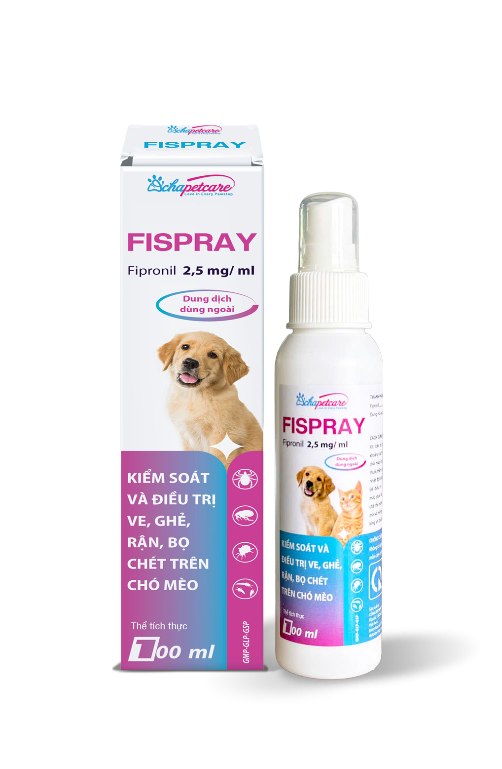 Xịt FISPRAY kiểm soát và điều trị ve, ghẻ, rận, bọ chét trên chó mèo (100ml)