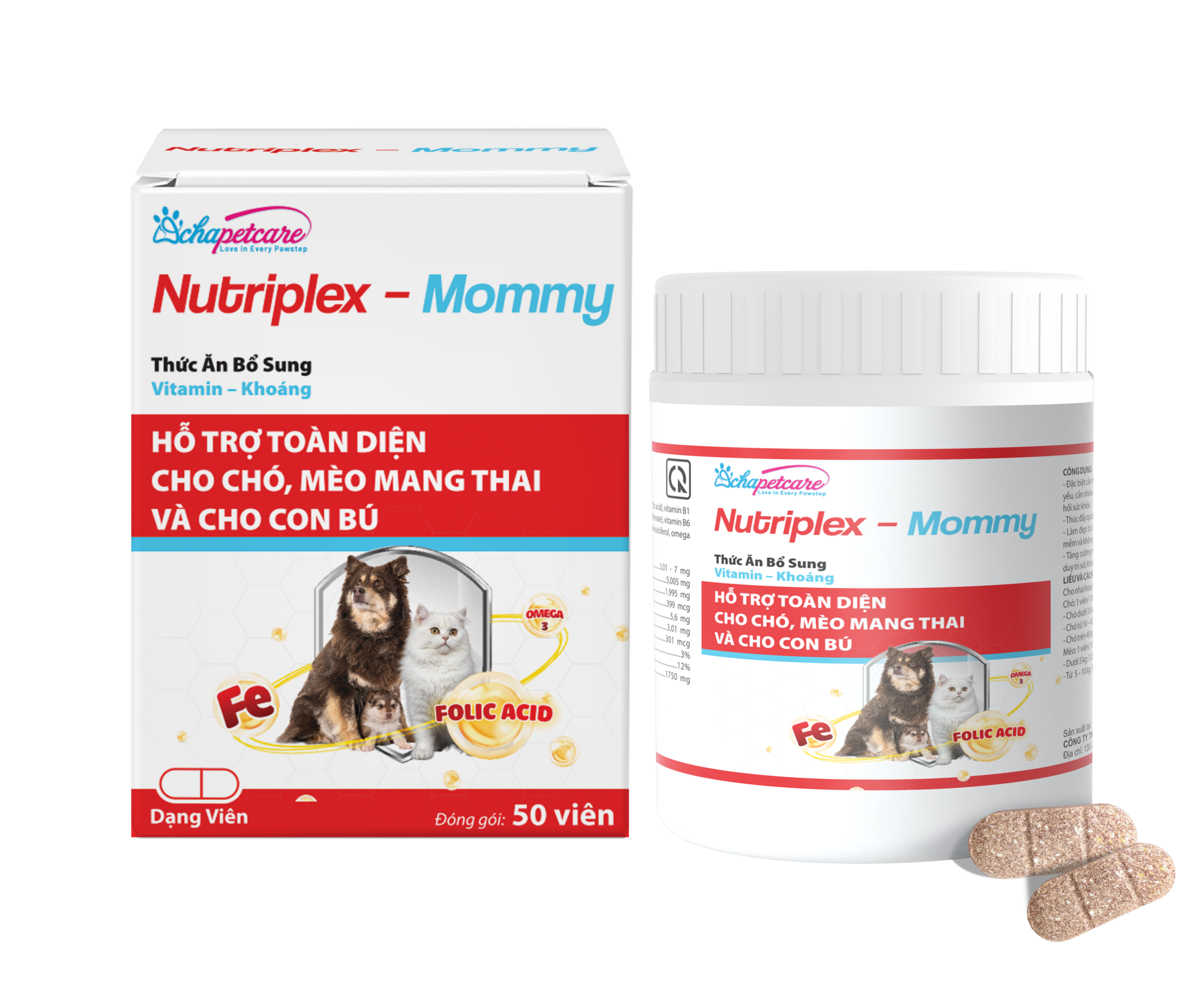 Viên uống NUTRIPLEX-MOMMY hỗ trợ chó, mèo mang thai và cho con bú (Hộp 50 viên)
