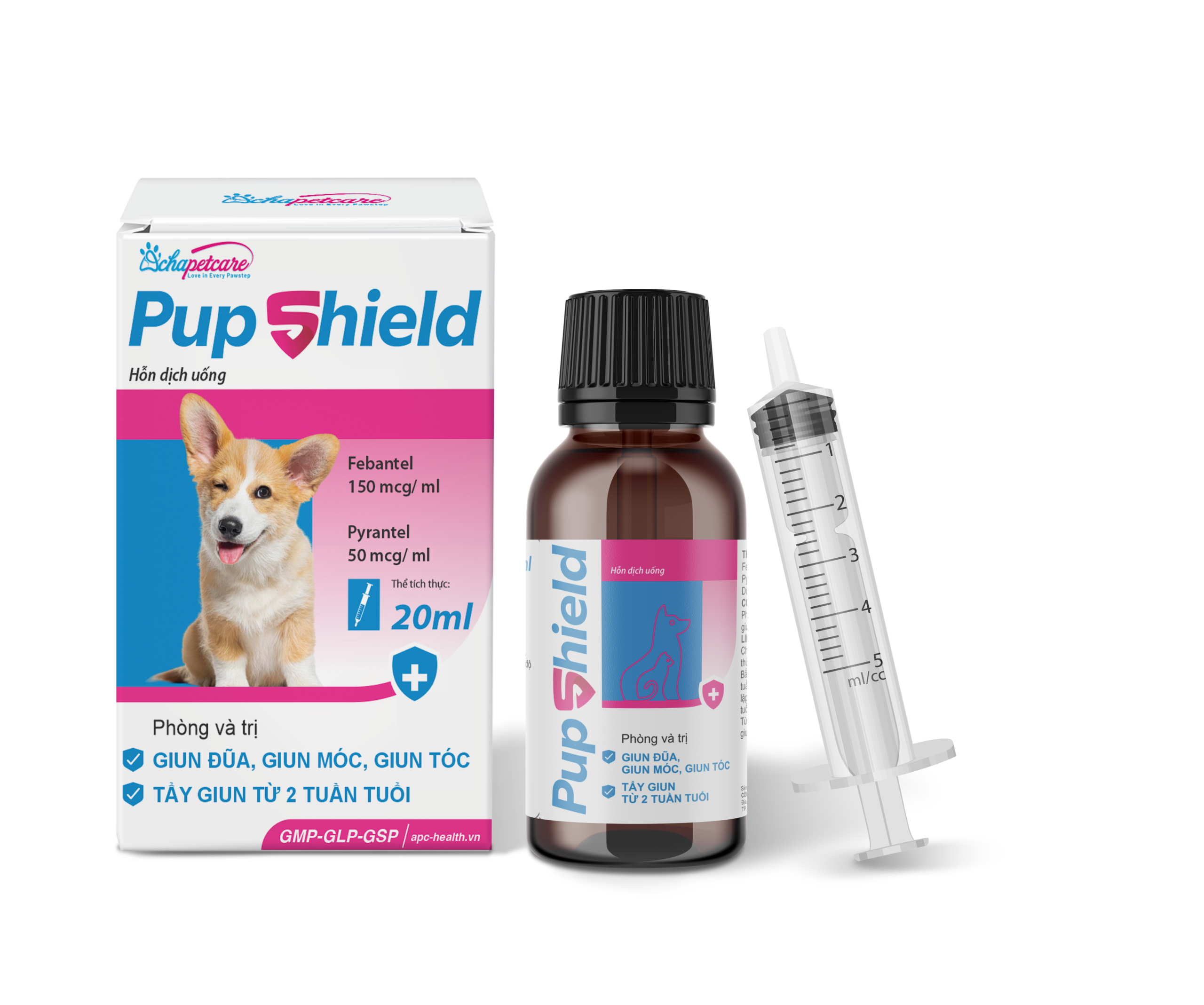 Hỗn dịch uống PUP SHIELD phòng và trị giun đũa, giun móc, giun tóc cho chó con (20ml)