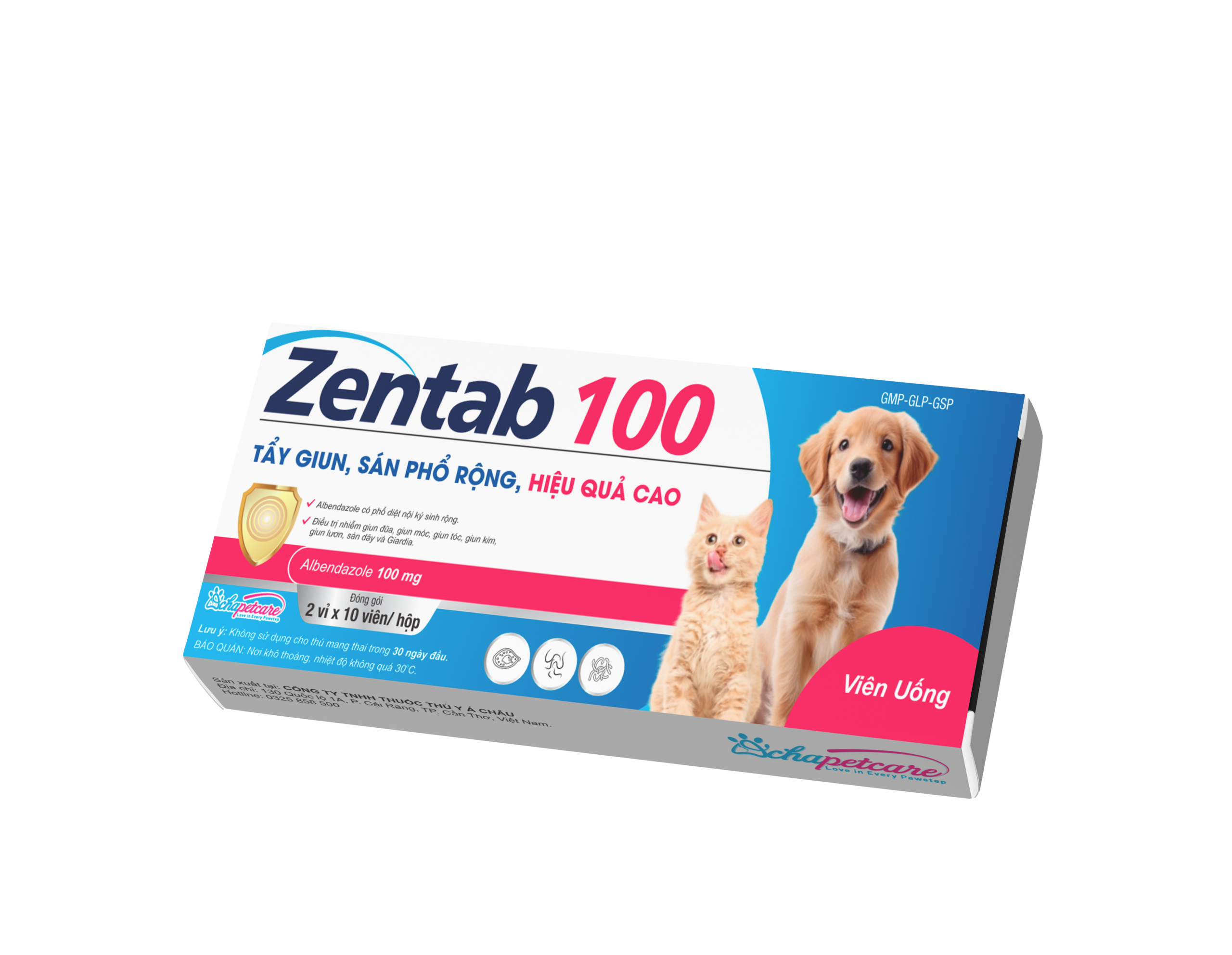 Viên uống ZENTAB 100 tẩy giun, sán phổ rộng, hiệu quả cao (Hộp 20 viên)