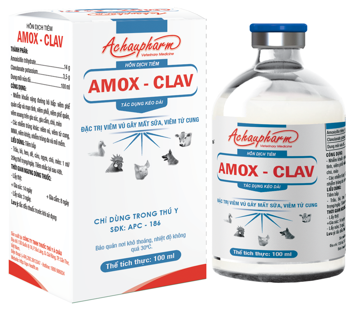 Thuốc tiêm AMOX-CLAV điều trị viêm phổi, viêm khớp trên chó, mèo (20ml, 100ml)